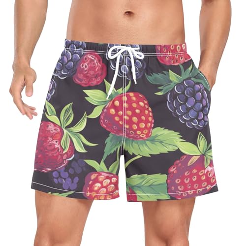Berry Strawberry Men's Swim Trunks with Liner Quick Dry Beach Shorts Swimwear Bathing Suit S-XXL