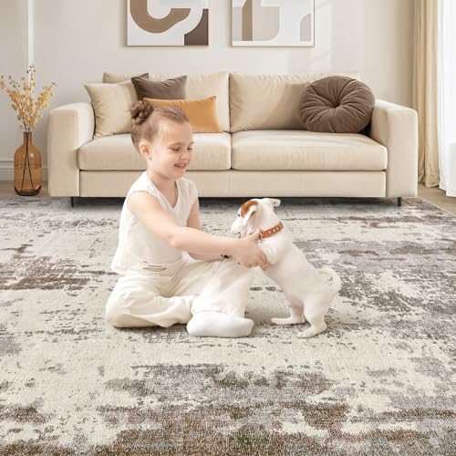 8x10 Area Rug Living Room Rugs - Washable Neutral Modern Abstract Soft Thin Rug Indoor Floor No Slip Rug Carpet for Bedroom Under Dining Table Home Office Decor - Brown/Grey/Beige