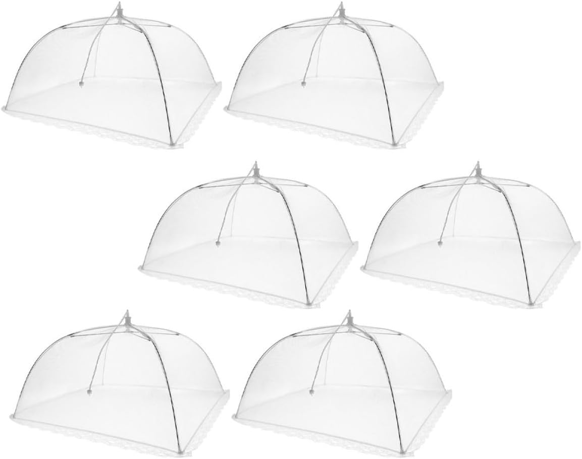 HOMSFOU 6pcs 17-inch White Mesh Folding Dish Covers Food Protectors Kitchen Cuisine Food Tent Dustproof Net for Outdoor Picnic and Dining Table