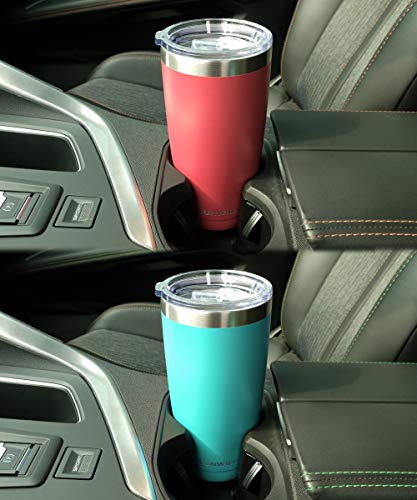 Image of SUNWILL 20oz Tumbler with Lid (Powder Coated Coral 2 pack), Stainless Steel Vacuum Insulated Double Wall Travel Tumbler, Durable Insulated Coffee Mug, Thermal Cup with Splash Proof Sliding Lid