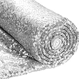 Shimeyao Sequin Fabric by The Yard, Glitter Fabric for Sewing Costumes and Dress Clothing Wedding Backdrop Tablecloth Table Runner Home Decor(12 Feet 4 Yard,Silver)