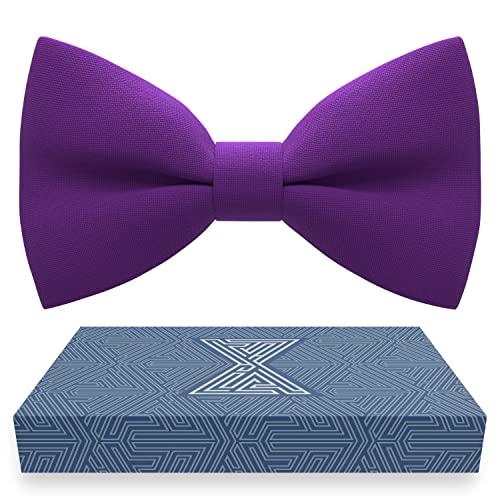Image of Bow Tie House Boys Classic Pre-Tied Bow Tie Formal Solid Tuxedo (Medium, Violet)