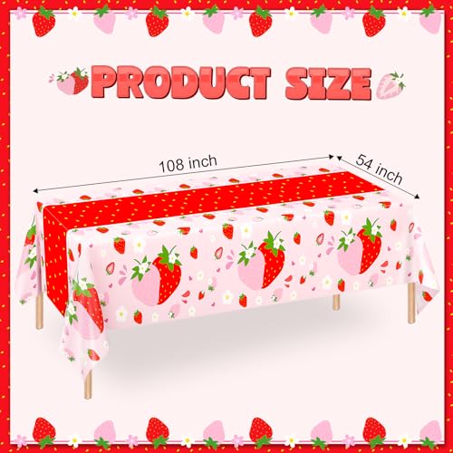 Image of WNINK 4 Pack Strawberry Tablecloths Strawberry Berry Sweet One Table Covers for Birthday Party Decoration Berry Sweet Baby Shower Party Supplies 54 inch x 108 inch
