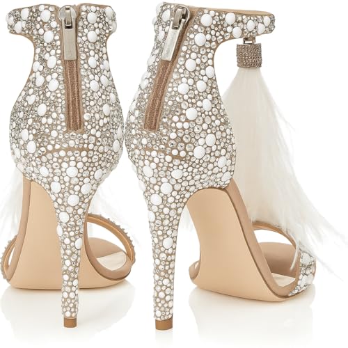 Women's Tassels Rhinestone Heeled Sandals Wedding Dress White Sandals Stiletto Heel Pearl3