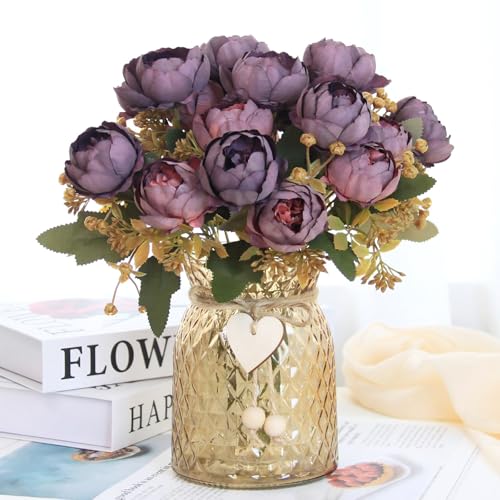 Leayiuvan Faux Flowers in Vase, Fake Flowers in Vase 21 Pcs Faux Peony Flowers...