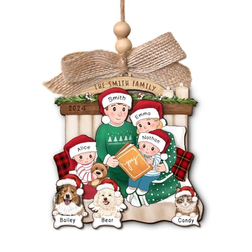 Unifury Personalized Family Ornaments With Dogs & Cats, 2-12 Members, Christmas 2024, Name Cartoon