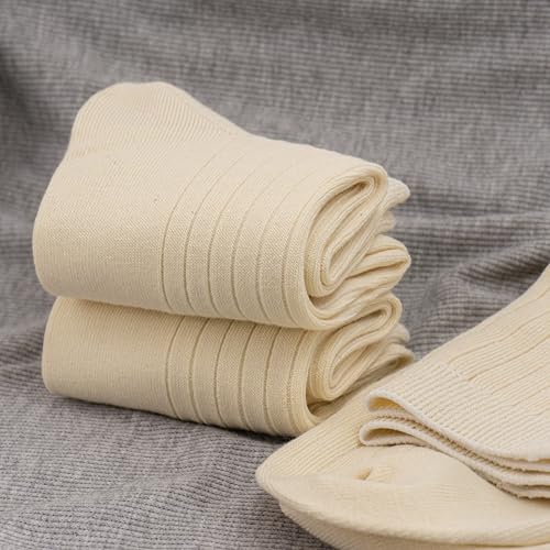 Image of 3 Pairs Crew Socks Midweight Undyed Cotton Blend Socks for Women Girls