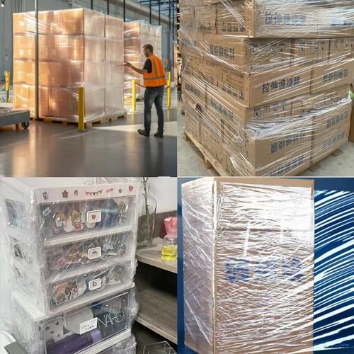 Image of CHUANGSEED Stretch Film 12 in x 1000 ft Moving Wrapping Plastic Shrink Film Strength Stretch 80 Gauge Durable Industrial Strength,Clear,4 Pack