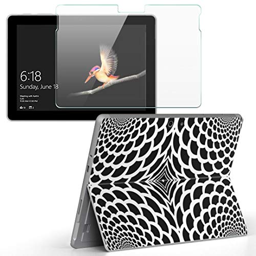 igsticker Surface Go/Surface Go 2 専用スキンシール ガラスフィルム セット 液晶保護 フィルム ステッカー アクセサリー 保護 008754 クール 白黒 花 フラワー 模様