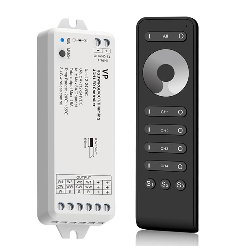 Jnchdghwa As Shown Standalone 4Ch Dimmer Kit With 2.4G Remote Control For Rgbw/Rgb/Cct Led Strip Lighting Systems