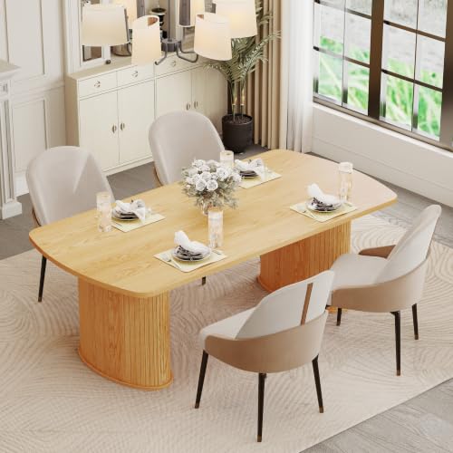 CharaVector 63" Oval Dining Table for 4-6 People with 1.18" Thick Desktop, Large Tabletop & Heavy Duty Pedestal Legs, Rectangular Farmhouse Dinner Table for Kitchen, Dining Room, Living Room(Natural)
