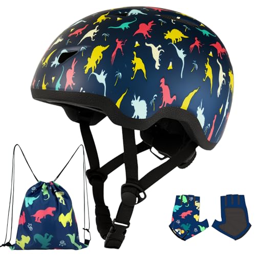 Image of Toddler Bike Helmet with Gloves and Backpack Set, 3 Sizes for Baby Infant to Kids Ages 1-3 3-5 5-8+, Adjustable Boys Girls Bike Helmet for Bicycle /Scooter /Skateboard /Roller Skate