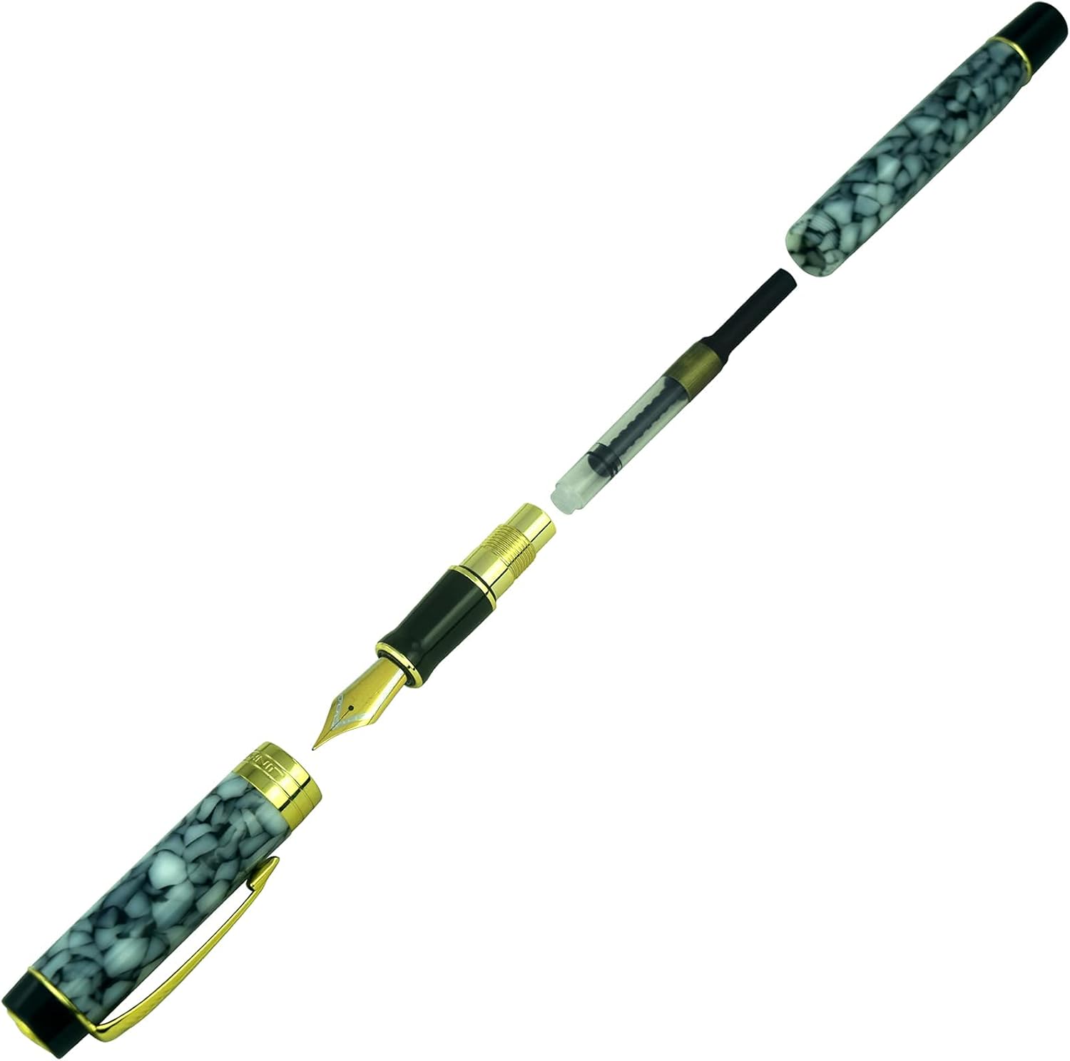 Jinhao Century Series 100 Fountain Pen, Gray Marble, 18KGP Fine Nib With Ink Converter, Arrow Clip, Gift Box