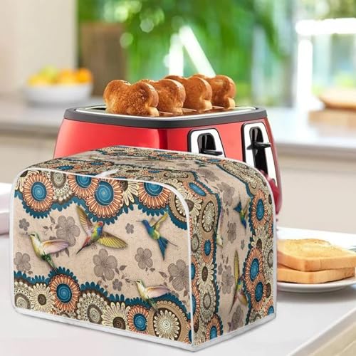 Image of Talayituse Boho Mandala Hummingbird Print Toaster Cover - 2 Slice Wide Slot, Lightweight Toaster Dust Protection, Washable Bread Maker Cover