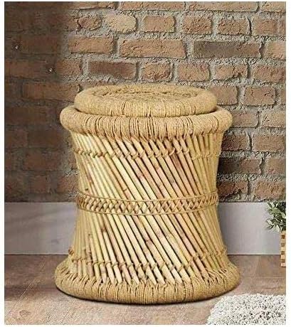KAM Home Handicrafts Bamboo Stool MUDDA Stool Set of 2 PCS Chair/Stool/Muddha/Mudda for Outdoor Indoor Furnishing 2 Piece