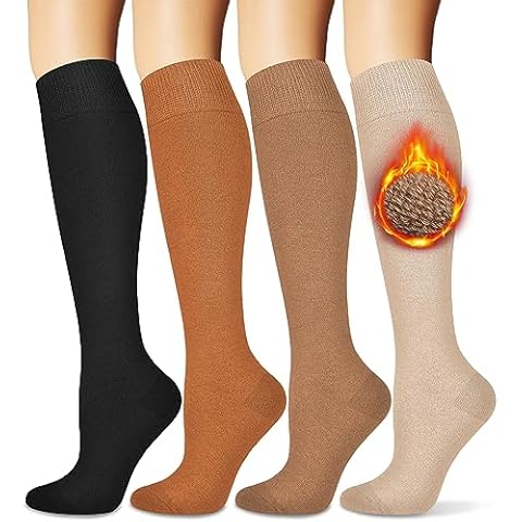 BLONGW Warm Socks for Women (Knee High) Thermal Boot Socks for Winter, Athletic, Hiking, Gifts, Cushioned Thick Socks for Cold Weather 4 Pairs, Multicolor Cover