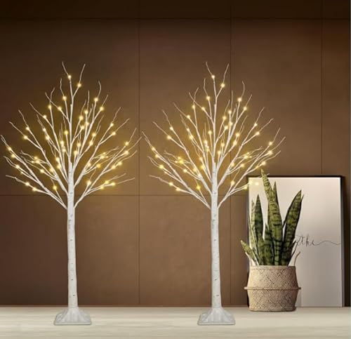 2-Pack 4FT Lighted Birch Trees (Higher Size & Floor Standing),