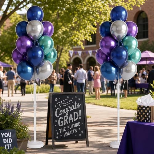 Image of Balloon Column Stand Kit with Balloons, Base and Pole, Balloon Column Kit for Floor or Table Backdrop Decoration for Party Wedding Baby Shower Birthday Graduation (Mermaid)