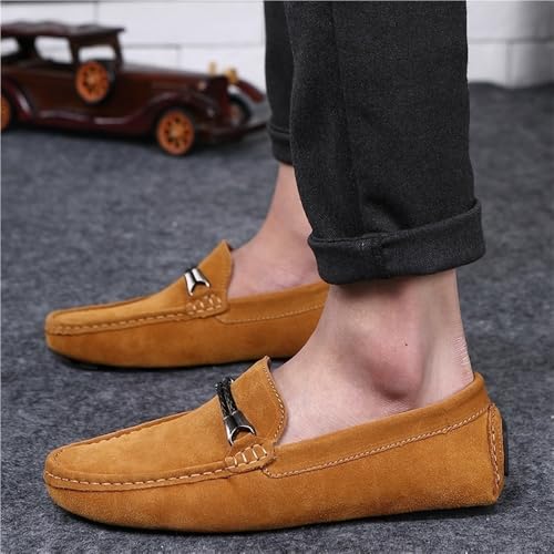 Mens Loafers Shoe Round Toe Nubuck Leather Moccasins Driving Style Slip Resistant Flat Heel Lightweight Outdoor Slip-On Boat Shoes2