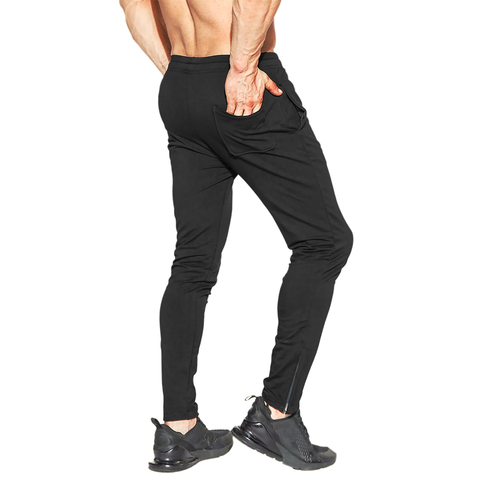 BROKIG Pantaloni da jogging con cerniera per uomo, pantaloni sportivi slim con tasche, pantaloni tuta in cotone fitness da uomo