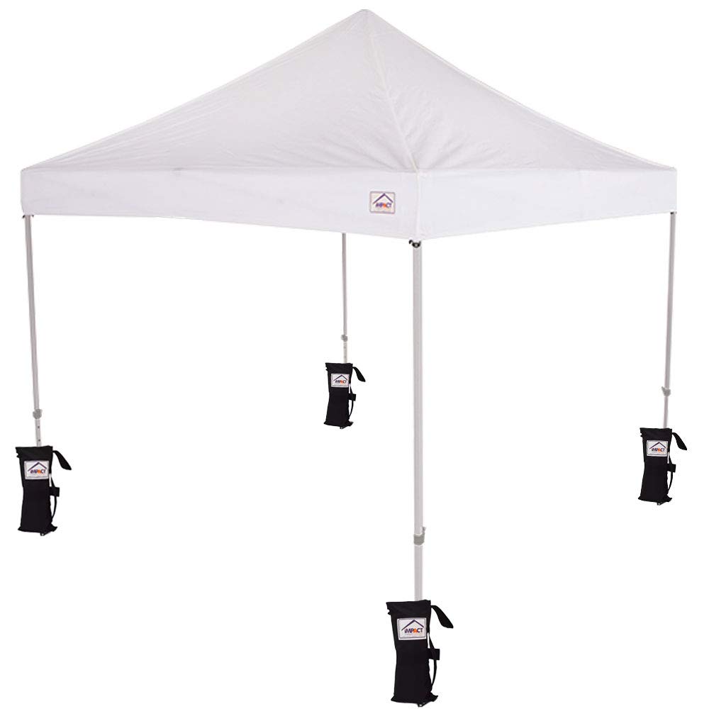Impact 10' x 10' Pop Up Canopy Tent with Weight Bags, Instant Shelter, Lightweight Aluminum Frame, UV Coated, Includes 4 Weight Bags and Rollerbag, White