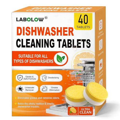 Dishwasher Cleaner and Deodorizer Tablets - 40 Pack, Powerful Deep Cleaning, Natural Formula, Effective Limescale & Odor Removal, Calcium, Scale, Hard Water Stains, Oil, Compatible with All Models