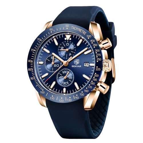 Relojes Hombre BENYAR cronógrafo para Hombre Movimiento de Cuarzo Fashion Business Sports Watch 30M Impermeable Regalo Elegante