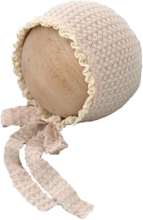 Newborn Photography Props Baby Photo Posing Waffle Hat Girls Photoshoots Bonnet (Beige) - Image 2