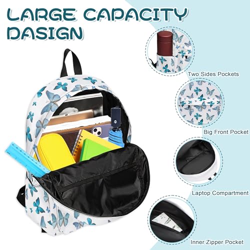 3PCS Girls Boys Backpack, Kids School Backpack with Lunch Box Pencil Case Set, Cute Butterfly Backpack for Girls Teens Back To School, 17" Schoolbag Bookbag for Elementary Middle High School Students3