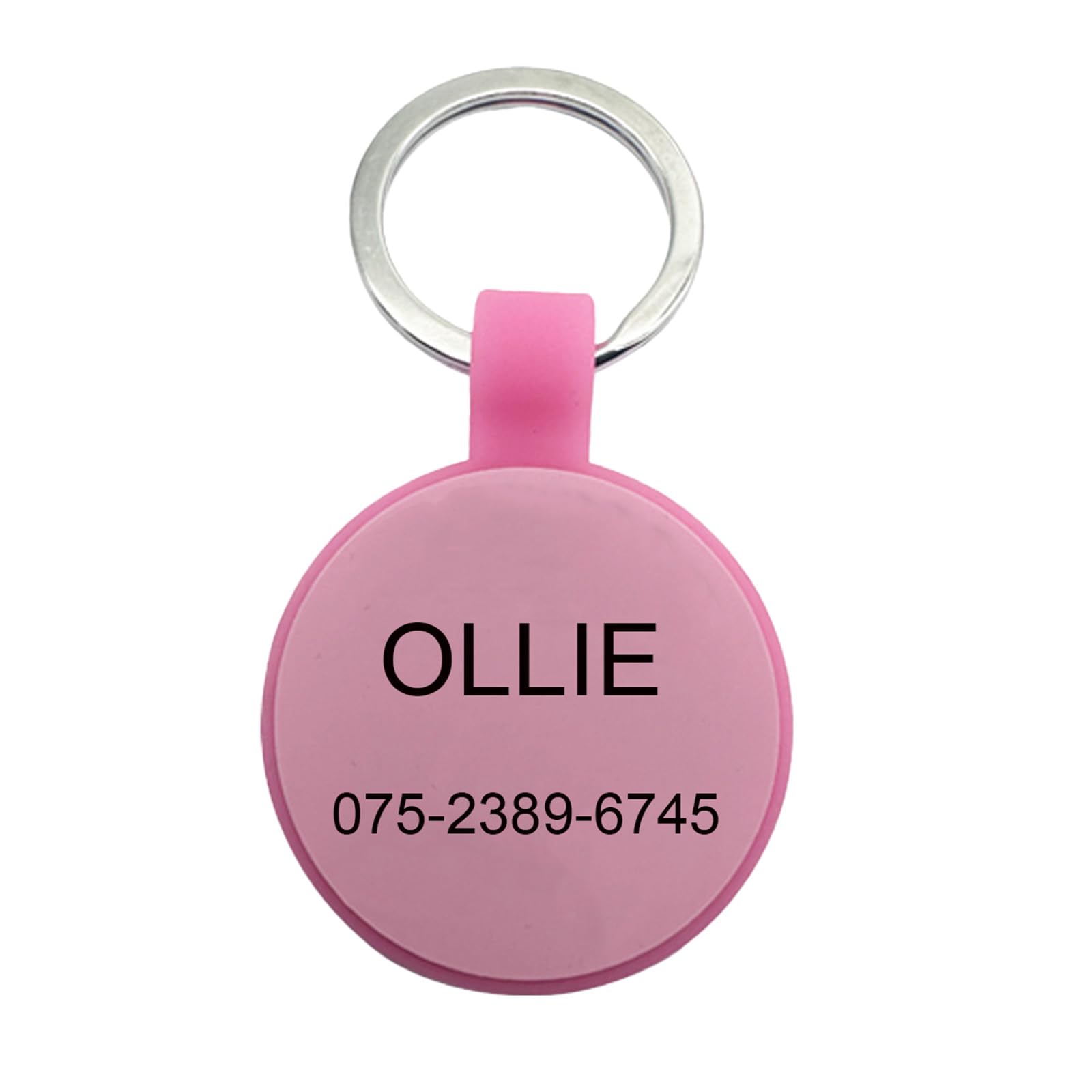 Dog Tags for Pets Engraved UK, Personalised Silicone Dog Tag with Any Name & Text, Custom Silent Dog Name Tag for Pet Dog, Soundless Id Tags for Dogs, Glow in The Dark, (Pink)