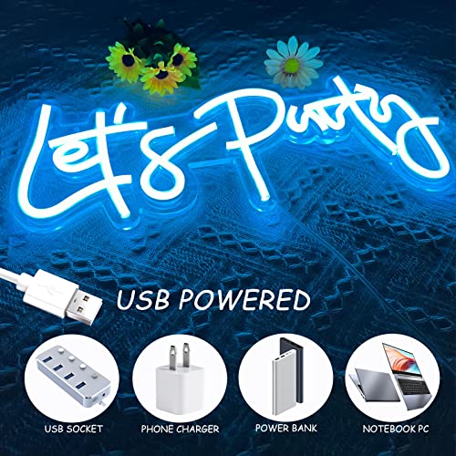 Let's Party Neon Sign, Led Neon Lights For Bedroom Wall Decor, Art Decorative Lights For Bachelorette Party, Engagement Party, Birthday Party,Wedding Party, Living Room, Gamer Room Decor Aesthetic (Blue) #TOP4