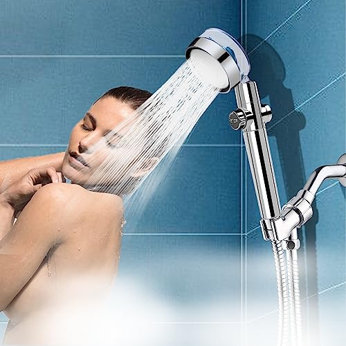 High Pressure Shower Heads, Handheld Turbo Fan Shower, Hydro Jet Shower Head Kit With Replacement Hose/Bracket/Cotton Filters And Bath Loofah, One Key Pause Switch 360 Degrees Rotating #TOP3