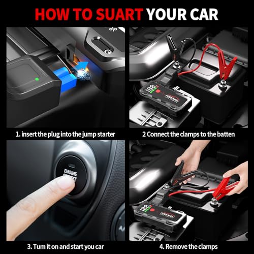 Image of FOWAWU 26800 mAh 7000 A Peak Jump Starter for 12 V Vehicles (12 L Petrol / 10 L Diesel) and Moto, Car Battery Jump Starter Power Pack with Smart Jumper, 5 * 3.5 CM Large Screen and LED Torch