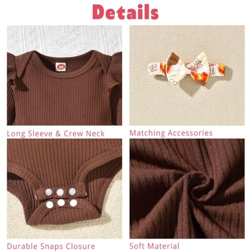 Image of Aalizzwell Preemie Newborn Infant Baby Girls Clothes Ribbed Romper Bodysuit Pants Set Fall Winter Outfits