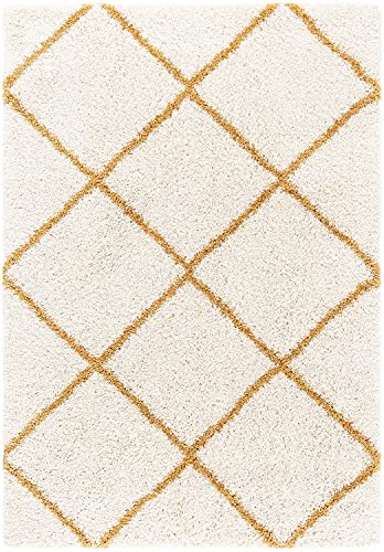 Image of Handwoven Microfibre 3D Rug for Living Room (Ivory & Gold, 12 X15 (Feet), Microfibre)