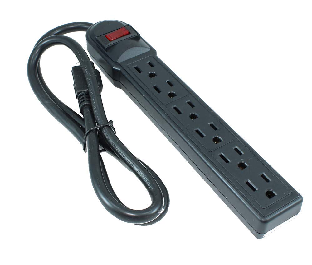 MyCableMart 3ft 6 Outlet Power Bar (14AWG/15A) with 90J Surge Protector, Black