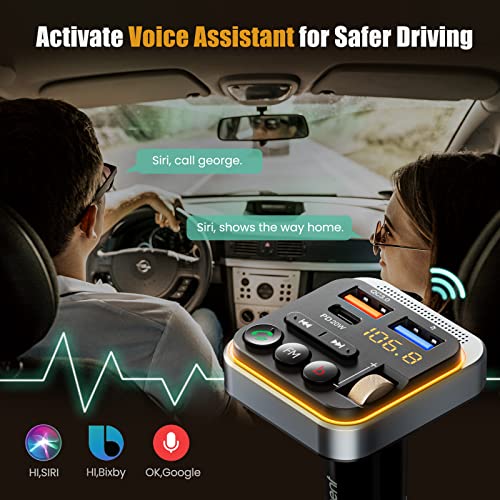 LENCENT Transmissor FM Bluetooth 5.0 de Carro, PD 20W + QC 3.0 Carregador de Isqueiro Adaptador de R