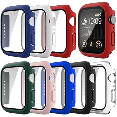 Wugongyan Case Compatible with Apple Watch 9/8/7 41mm 45mm with Tempered Glass Screen Protector Hard PC Matte Full Protective Fase Cover for iwatch 9/8/7 Accessories (8-Pack, 41mm) Cover