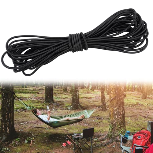 Cuerda Elástica 4mm x 10 m, Cuerda de Goma Elástica, Fuerte y Resistente, Cuerdas Expansora, Multifuncional, para Lona, Barco, Camping, Tienda de Campaña, Toldos, Remolques, Pancartas (Negro)