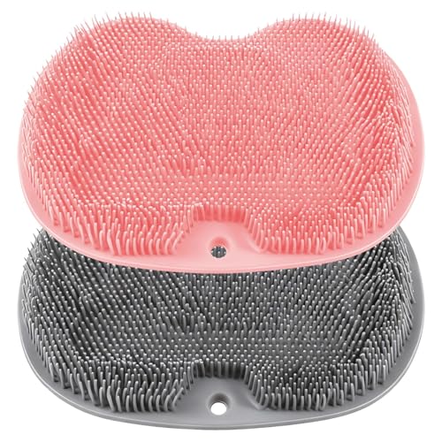 2 Stück Fußbürste Wäscher Massagegerät Dusche mit Saugnapf Rutschfestes Massagepad Wäscher Massagegerät Dusche Rückenschrubber für Dusche für Fußpflege Entspannung Gray Rosa