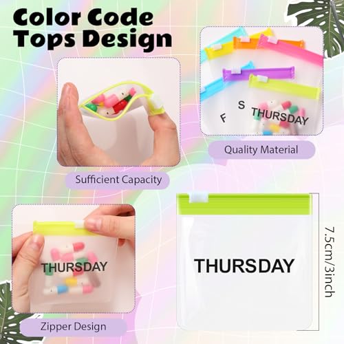 Image of Sherr 35 Pcs Pill Pouch Bags with Zipper Pill Pouch Set Travel Reusable Translucent Medicine Organizer Self Sealing Plastic Bag with Slide Lock for Storage(Elegant Colors,3 x 3 Inch,Week Style)