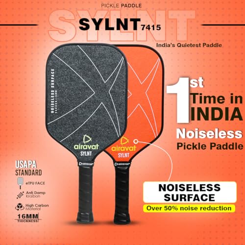 Image of Airavat SYLNT 7415 India's 1st Noiseless Pickleball Paddle Designed Using eTPU Technology and CLD (Constrained Layer Damping) Principle for Industry-Leading Sound dampening - Black (Black)