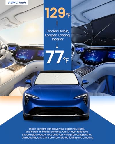 Image of PEMOTech 2026-Upgraded Umbrella Windshield Sun Shade for Four-Door Sedan and Large | Keep Cool & Protect Interior | Reliable UV Blocker&Heat Shield | Sun Shade for Car Windshield | Medium (57 inchx32 inch)