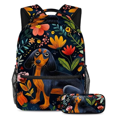 Cartables grande capacité trousse à crayons voyage étudiante motif chien saucisse lot de 2