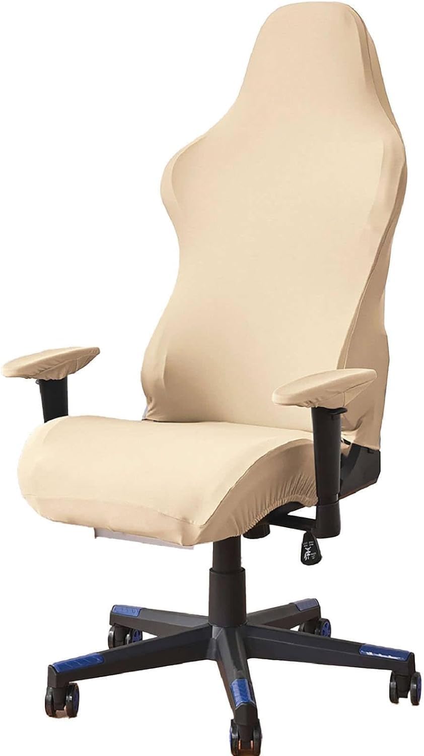 Gaming Chair Cover Cat Scratch Proof, Spandex Computer Chair Slipcover Stretchable Office Chair Covers Removable for Racing Chair (one size,Beige)