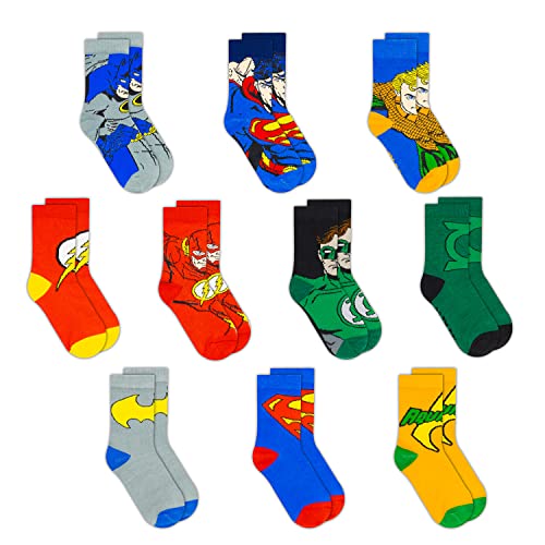 DC Comics Boys Socks - 10-Pack Toddler Socks with Batman, Superman, Wonder Woman & Flash
