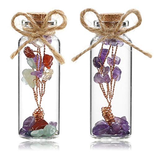 CrystalTears - Mini botella de deseos de cristal, árbol de la vida, de piedras naturales, amuleto de la suerte, regalo para chakra, amatista, cristal curativo Ametista+multicolore