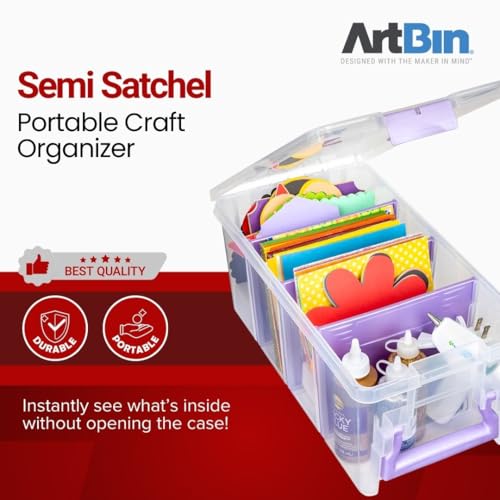 ArtBin Semi Satchel Portable Craft Organizer with 3 Dividers - Clear Plastic Storage Case for Art & Craft Supplies - Image 4