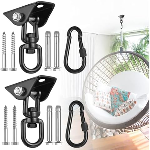 2 Pack Hammock Hanging Kit, Hanging Chair Hardware 360°Rotating Hammock Hooks Heavy Duty, Hammock Chair Hanging Kit & Swing Ceiling Hook Snap for Hammock Chair Stand,Seat,Yoga,Gym, 1200 lb Capacity Cover