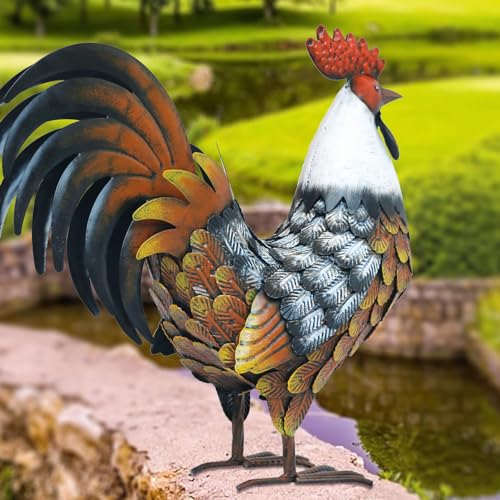 Kircust-Garden-Rooster-Statues-Sculpture-Metal-Chicken-Animal-Yard-Art-Lawn-Ornament-Figurines-Artwork-for-Outdoor-PatioBackyard-and-Home-Kitchen-Decoration Kircust Garden Rooster Statues Sculpture Metal Chicken Animal Yard Art Lawn Ornament Figurines Artwork for Outdoor PatioBackyard and Home Kitchen Decoration